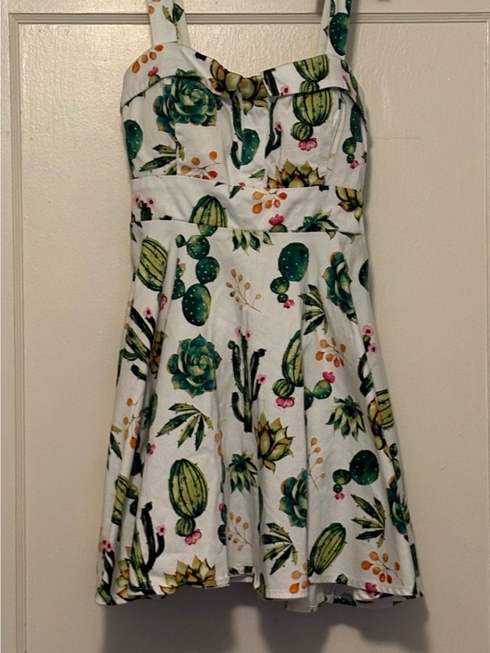 Ixia Dresses & Skirts - White Cactus-Print Sleeveless Mini Dress with Green Botanical Motif